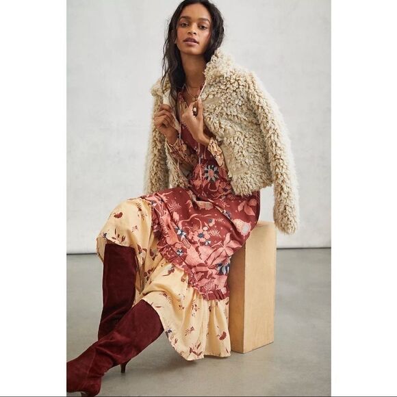 NEW Anthropologie Othilia Carmela Floral Flounce Ruffled Maxi Dress Small Petite - Picture 3 of 10